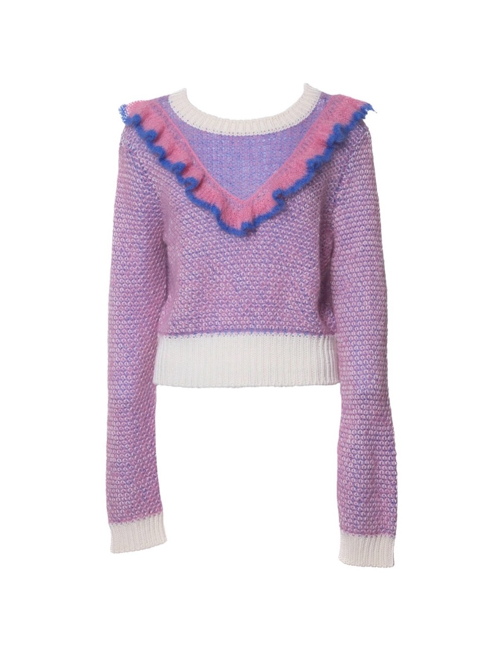 VIVETTA Lavender Ruffle V-Neck Sweater -